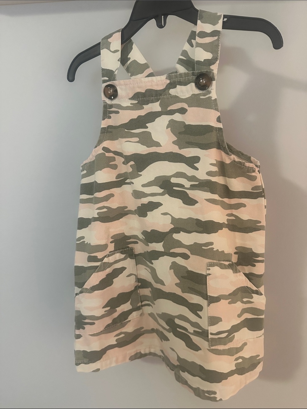 Girls Mud Pie Camo Pocket Overall Dress - Green/Pink